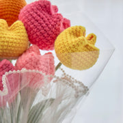 YSHomy Ramo de tulipanes de ganchillo coloridos con envoltorio transparente