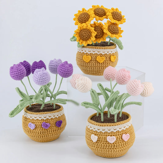 YSHomy Maceta de Girasol y Tulipán de Ganchillo