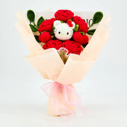 Crochet bouquet with red roses and crocheted HK lettering