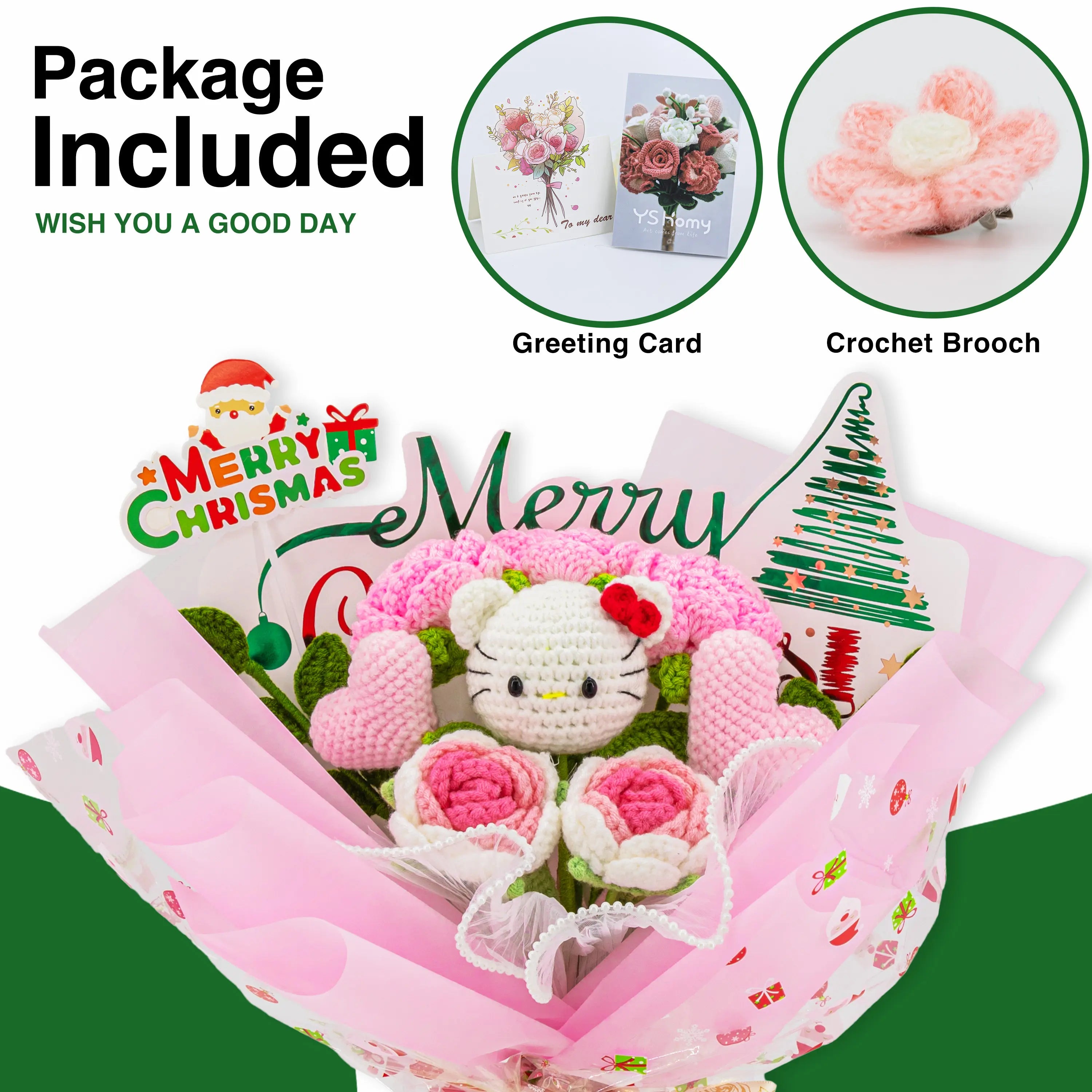 YSHomy Wrapped Crochet Flowers Bouquet with HK for Christmas