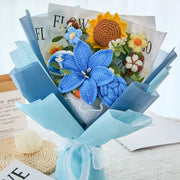 YSHomy Gehäkelter Lilien-Sonnenblumen-Rosen-Strauß – Blau