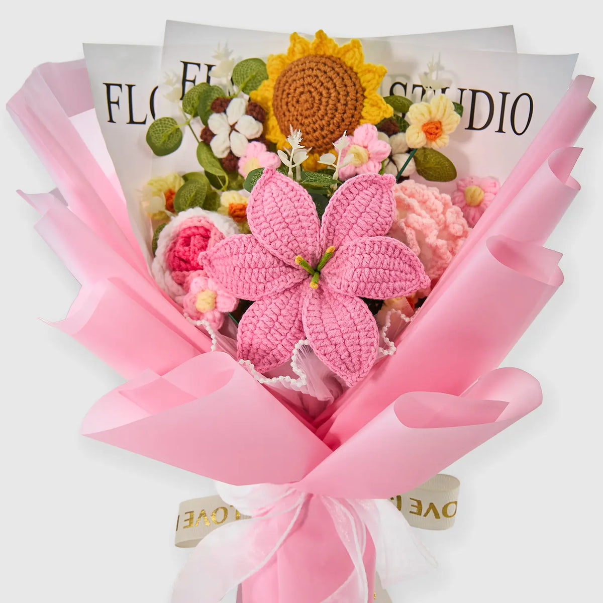 Serie Blossom: Mezcla de ramo de girasol, tulipán, rosa y clavel (rosa)