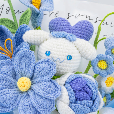 YSHomy Blue Crochet Flowers Bouquet with Cinnamoroll