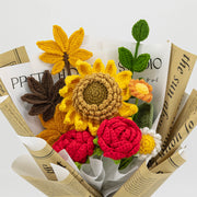 YSHomy Bouquet de tournesol, rose rouge et érable au crochet