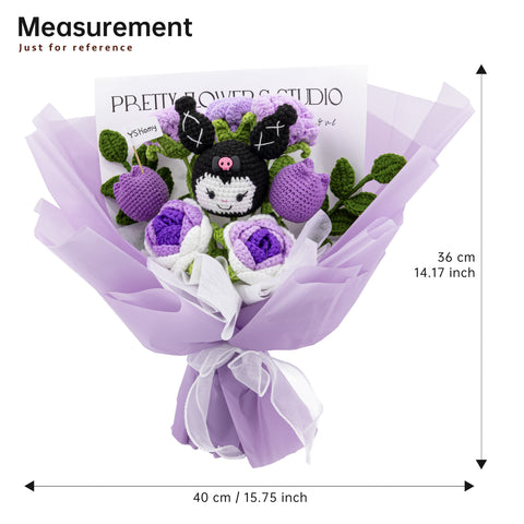 YSHomy Handmade Crochet Flowers Bouquet with Kuromi & Rose