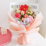 YSHomy Gehäkelter Galsang-Rosen-Tulpen-Strauß – Rosa