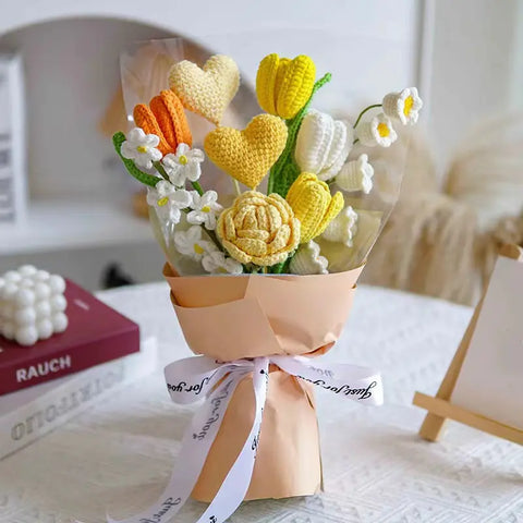 Bouquet de fleurs au crochet, Fleurs au crochet, Bouquet au crochet, Fleur éternelle, Fleur éternelle, Fleurs faites à la main, Cadeau de la Saint-Valentin, Cadeau pour elle