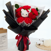 Bouquet au crochet YSHomy de HK et roses rouges avec emballage noir