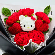 Bouquet au crochet YSHomy de HK et roses rouges avec emballage noir