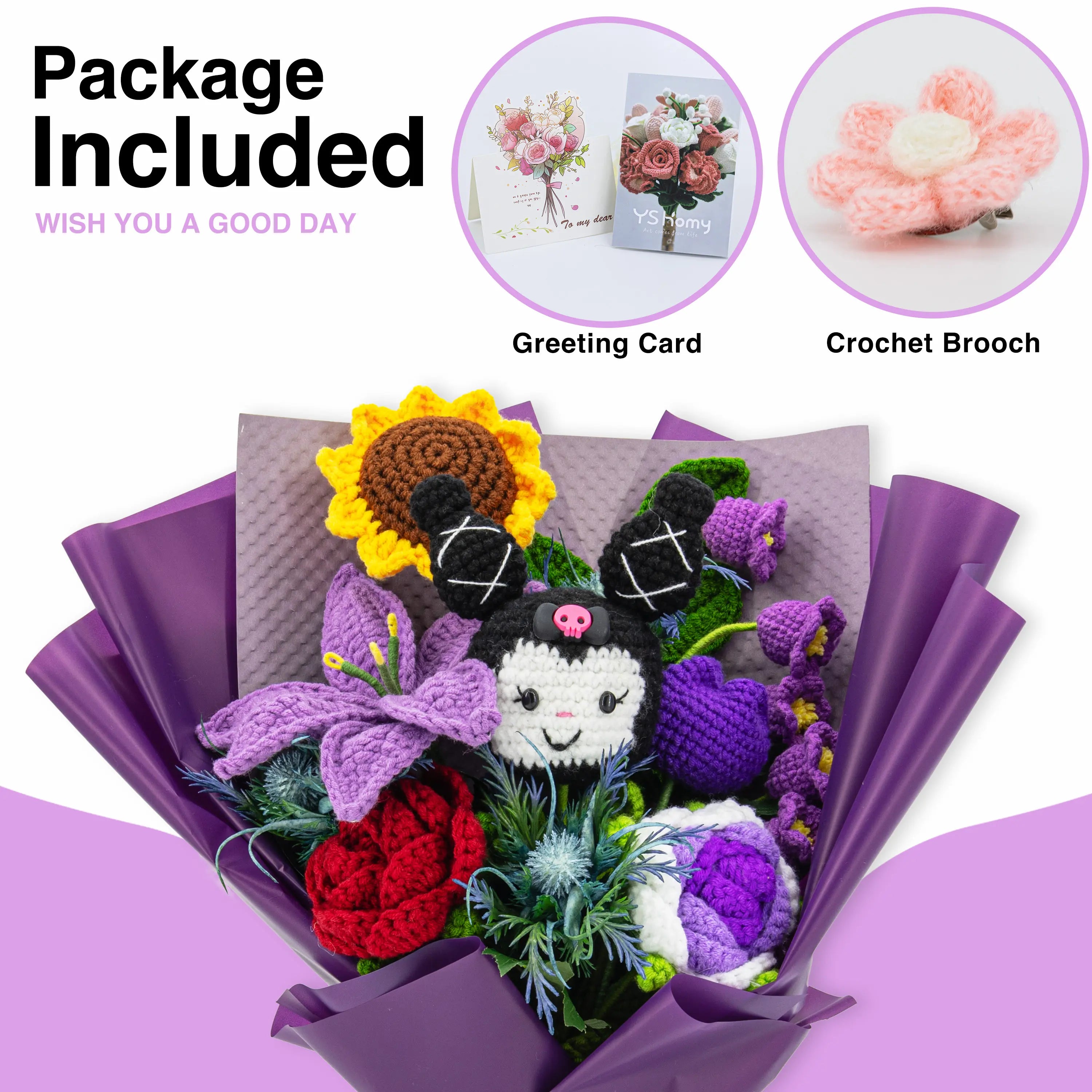 YSHomy Crochet Flowers with Kuromi & Melody Bouquet