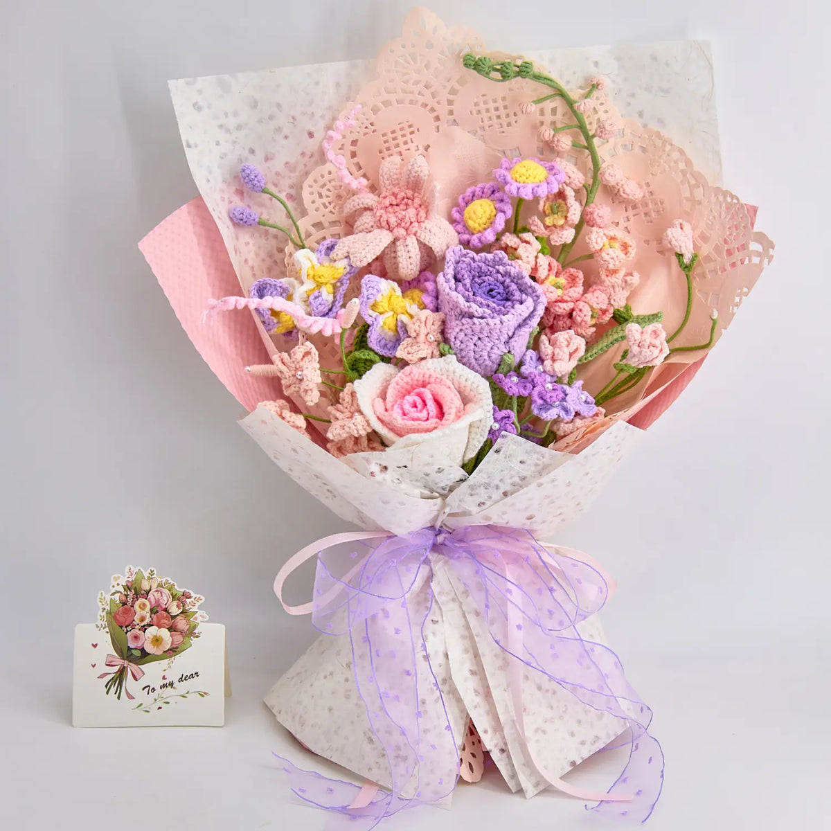 YSHomy Mixed Crochet Bouquet with Delphinium & Rose