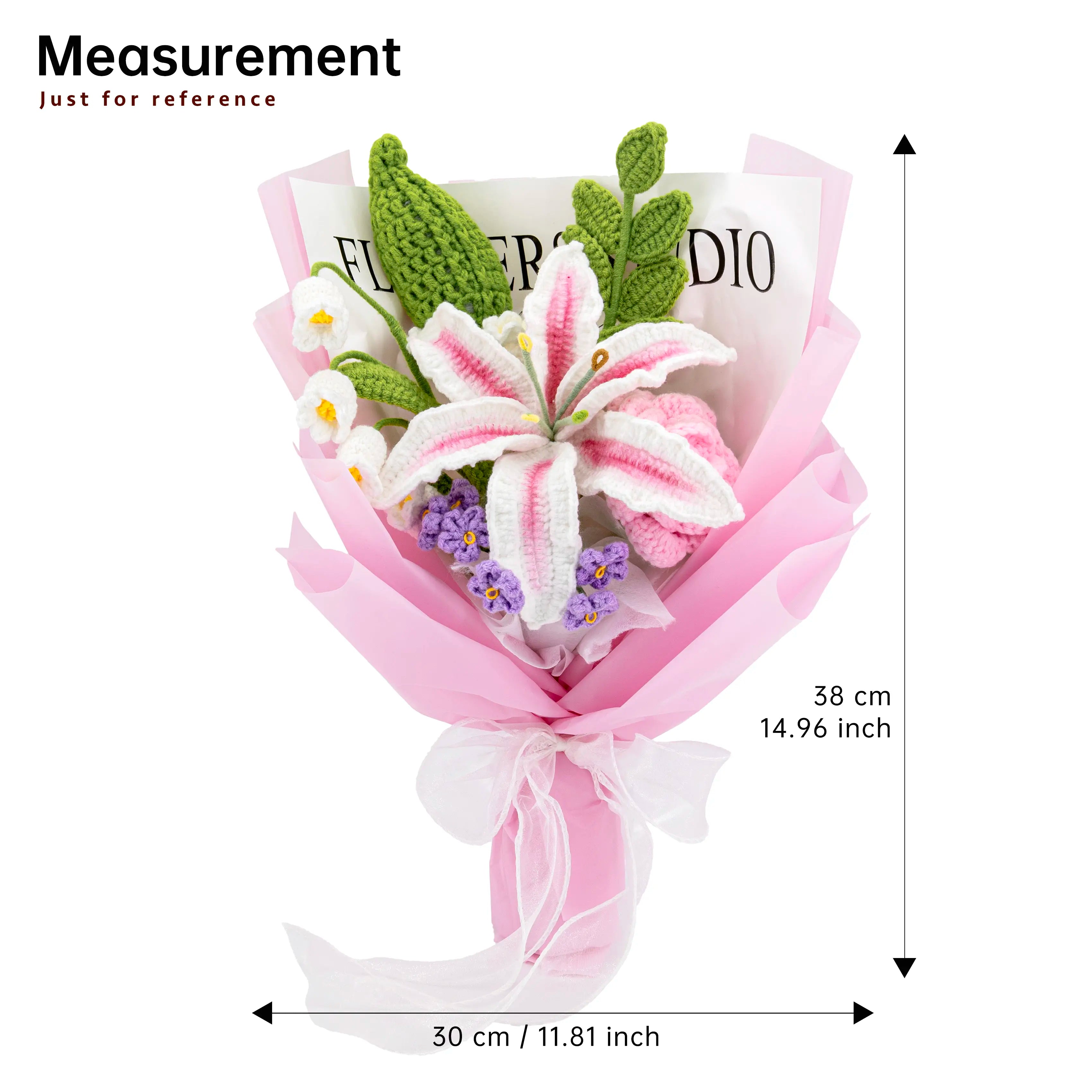 YSHomy Wrapped Crochet Flowers Bouquet with Pink & White Lily