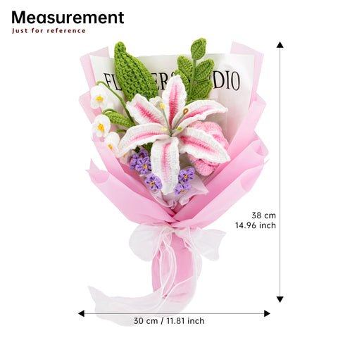 YSHomy Wrapped Crochet Flowers Bouquet with Pink & White Lily