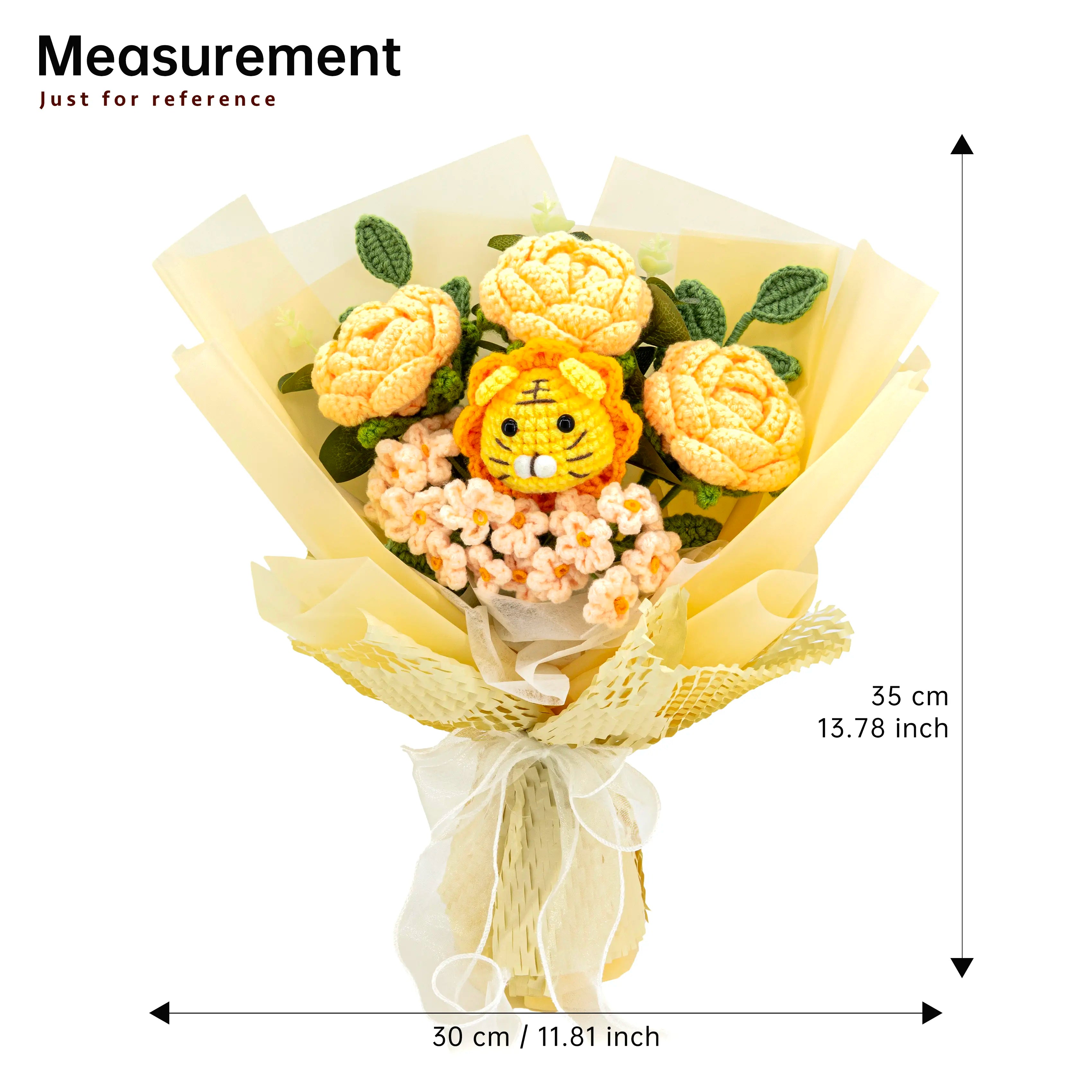 YSHomy Wrapped Crochet Flowers Bouquet with Cute Crochet Lion