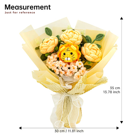 YSHomy Wrapped Crochet Flowers Bouquet with Cute Crochet Lion