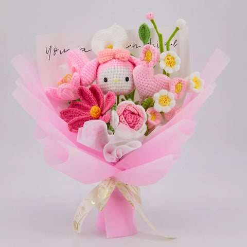 YSHomy Wrapped Crochet Flowers with Handmade Cinnamoroll & Melody Bouquet