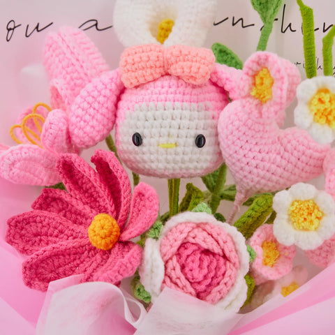 YSHomy Wrapped Crochet Flowers with Handmade Cinnamoroll & Melody Bouquet