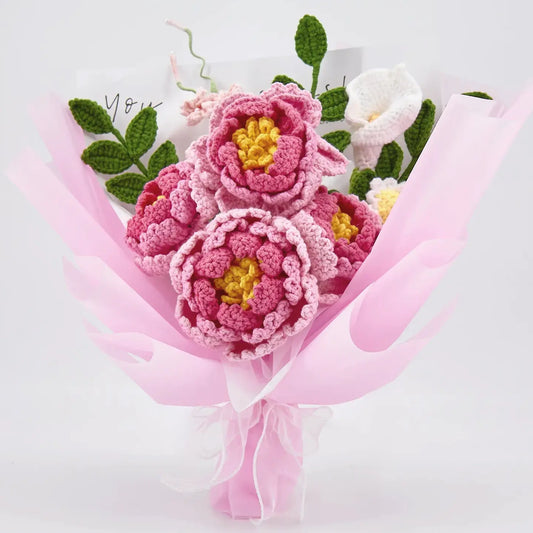 YSHomy Customized Crochet Flowers Bouquet with Peony 1434