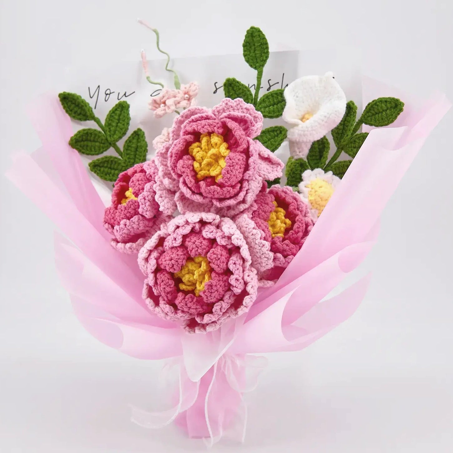 YSHomy Customized Crochet Flowers Bouquet with Peony