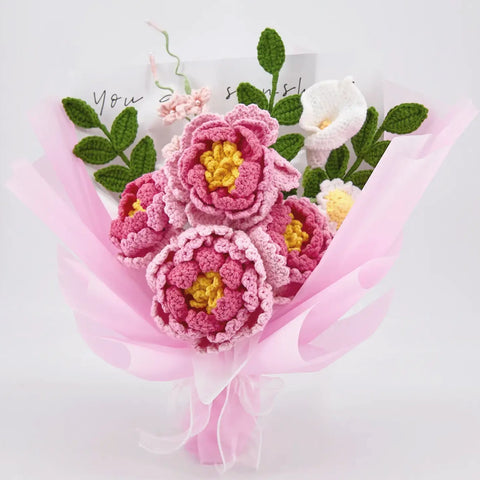 YSHomy Customized Crochet Flowers Bouquet with Peony