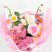 YSHomy Pink Crochet Lily Rose Tulip Daisy Bouquet