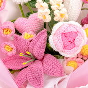 YSHomy Pink Crochet Lily Rose Tulip Daisy Bouquet