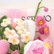 YSHomy Pink Crochet Lily Rose Tulip Daisy Bouquet