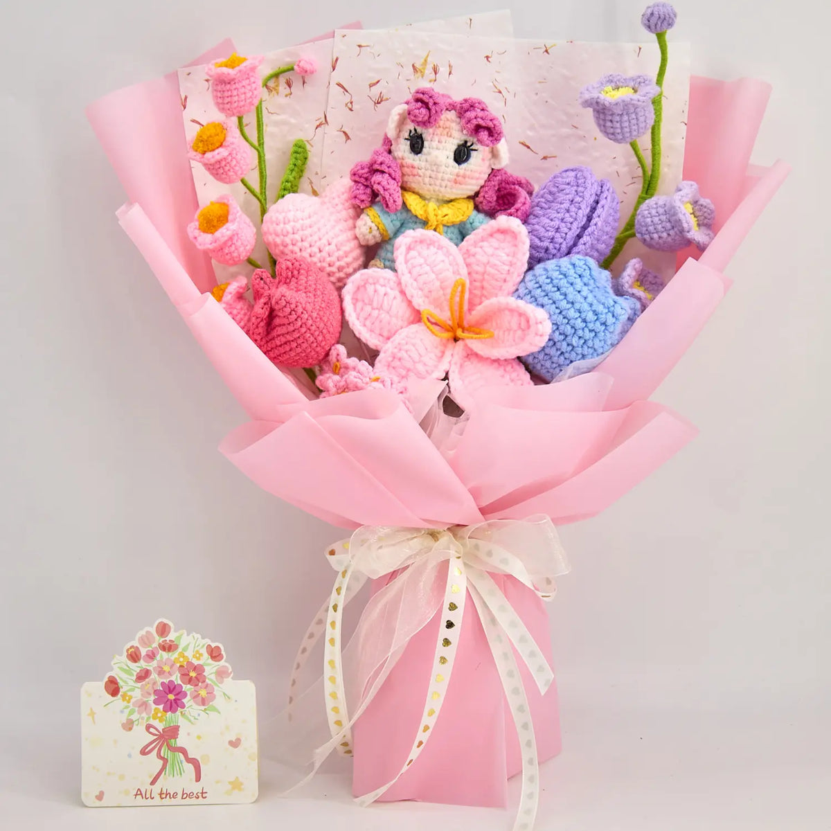 YSHomy Cute Crochet Flower Bouquet with Little Pony