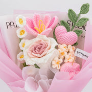 YSHomy Gehäkelter Thai-Rosen-Tulpen-Herz-Strauß – Rosa