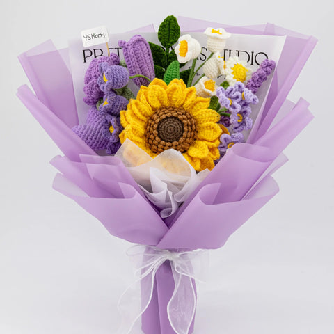 YSHomy Purple Crochet Big Sunflower Tulip Rose Lavender Bouquet for For Grandparents (Order: 20251104-1955)
