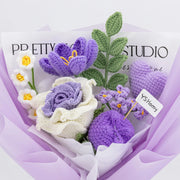 YSHomy Ramo de ganchillo de rosa tailandesa, tulipán y corazón-Morado