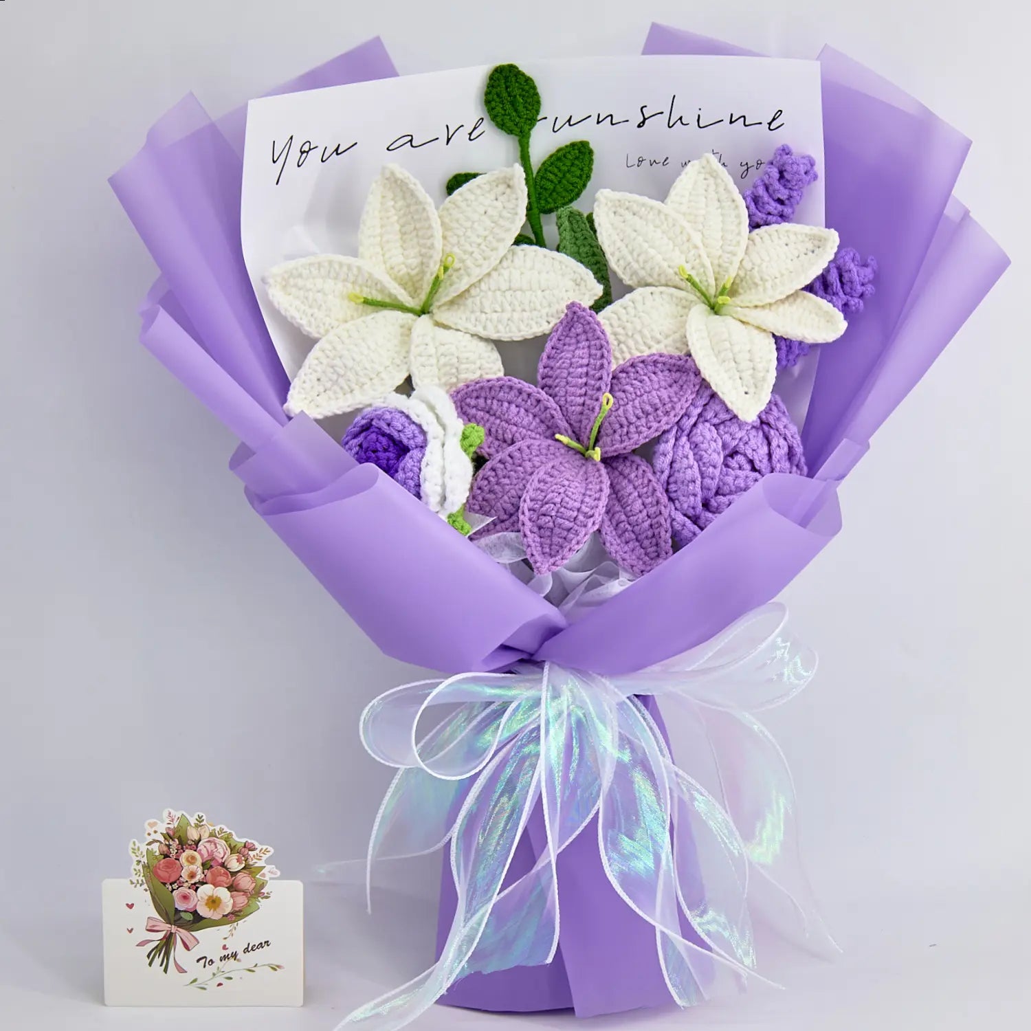 Bouquet de lys, de roses et de lavande en crochet violet foncé YSHomy