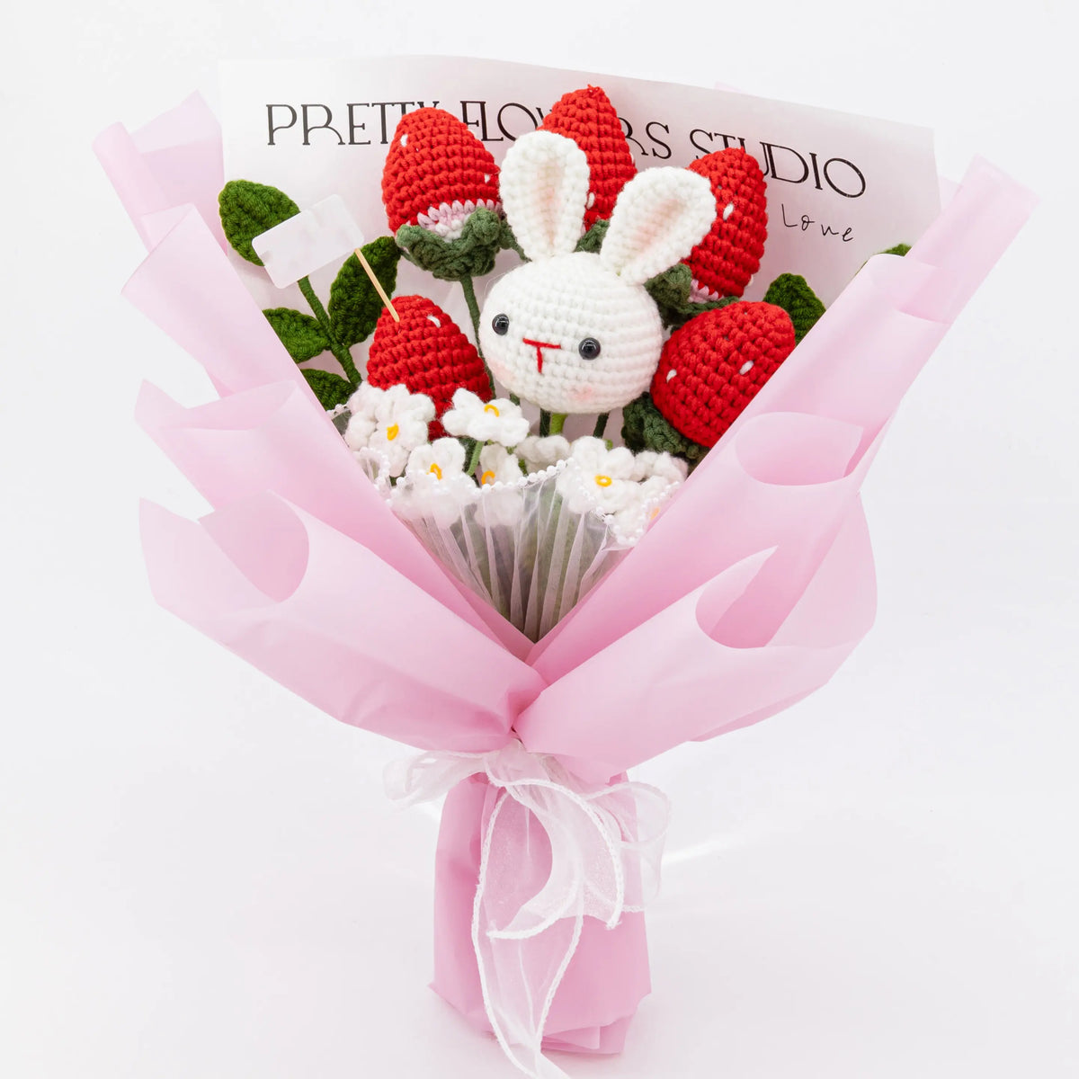 YSHomy Crochet Bunny Strawberry Bouquet
