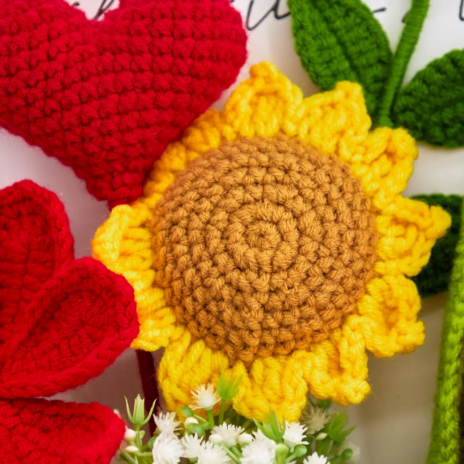 YSHomy Red Crochet Rose Sunflower Bouquet