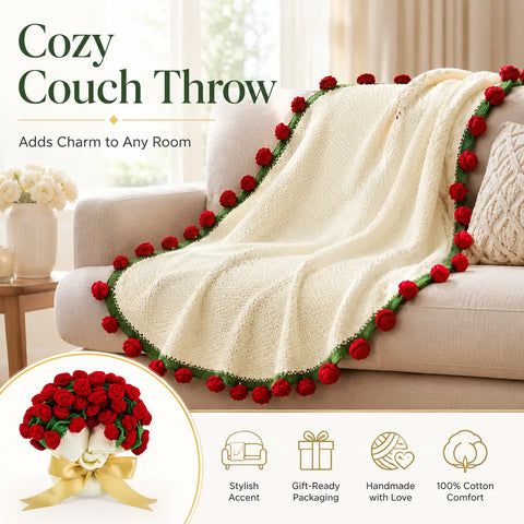 YSHomy Crochet Flower Blanket-Red Roses