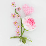 YSHomy Häkel-Rose & Vergissmeinnicht & Herz-Set-Rosa