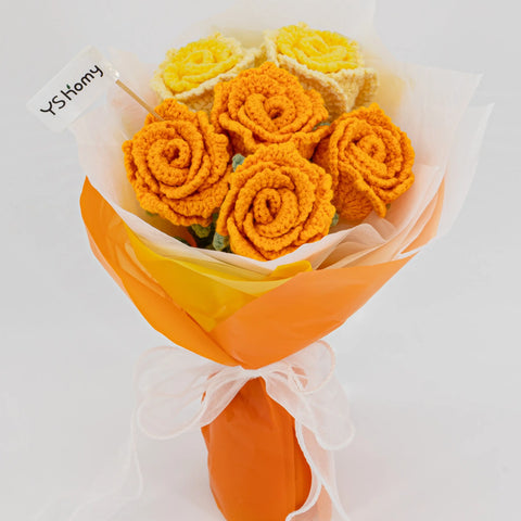 YSHomy Crochet Flowers Bouquet with Orange & Yellow Rose