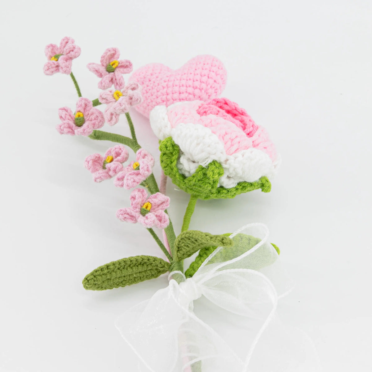 YSHomy Crochet Rose & Forget-Me-Not & Heart Flowers Set-Pink