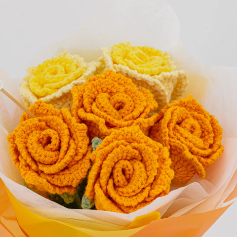 YSHomy Crochet Flowers Bouquet with Orange & Yellow Rose
