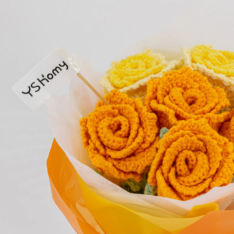 YSHomy Crochet Flowers Bouquet with Orange & Yellow Rose