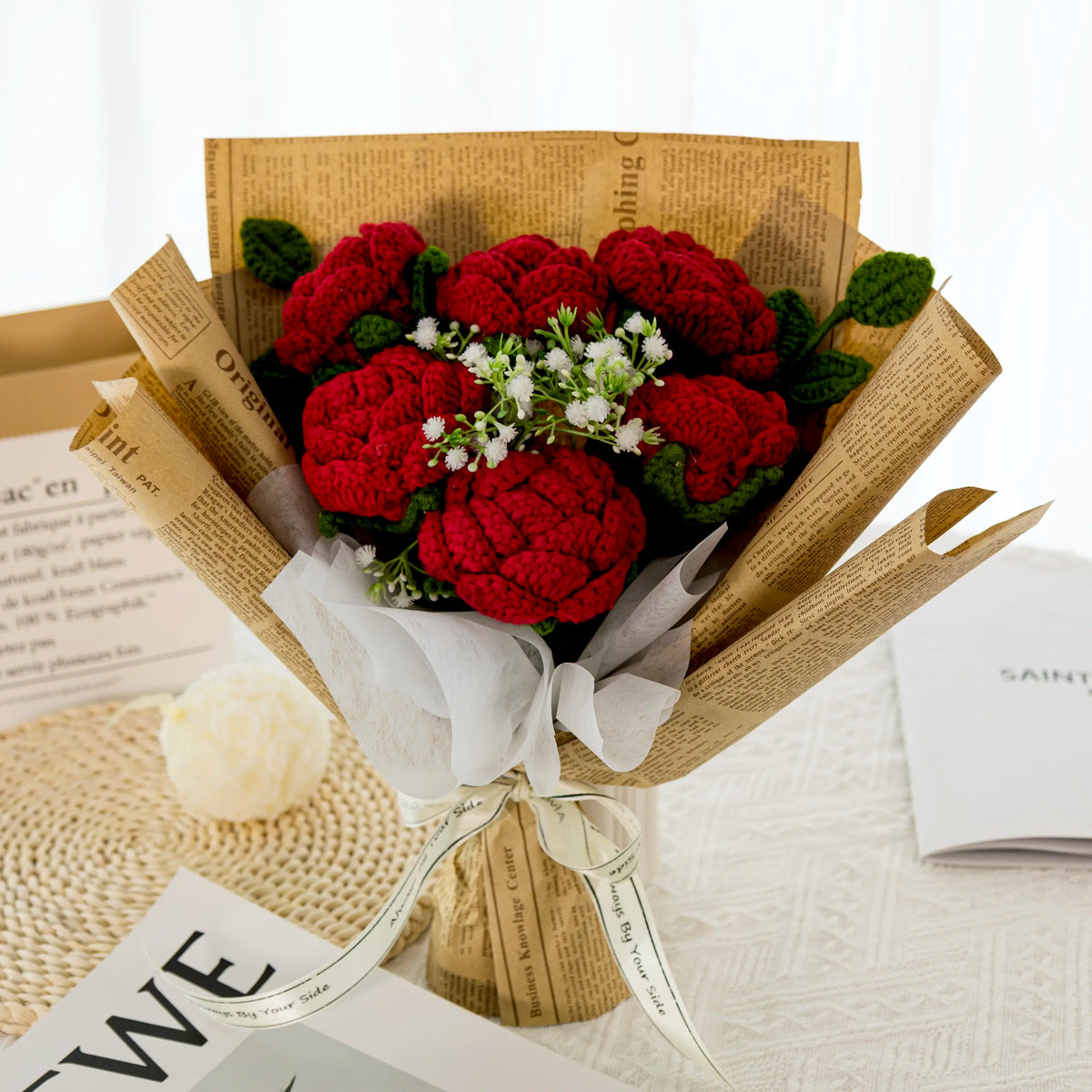 YSHomy Round Crochet Blue & White Rose Bouquet for Override Test (Order: 20251104-2056)