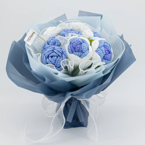 YSHomy Round Crochet Blue & White Rose Bouquet for For Him (Order: 20251104-2048)