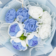 YSHomy 丸いかぎ針編みの青と白のバラの花束