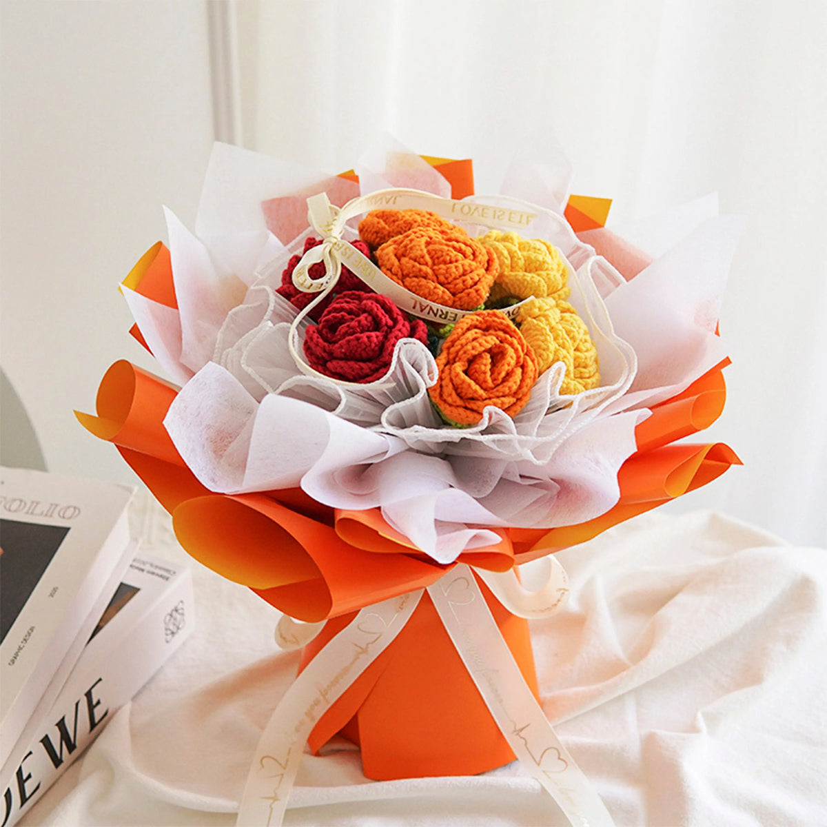 YSHomy Wrapped Round Crochet Flowers with Rose Bouquet