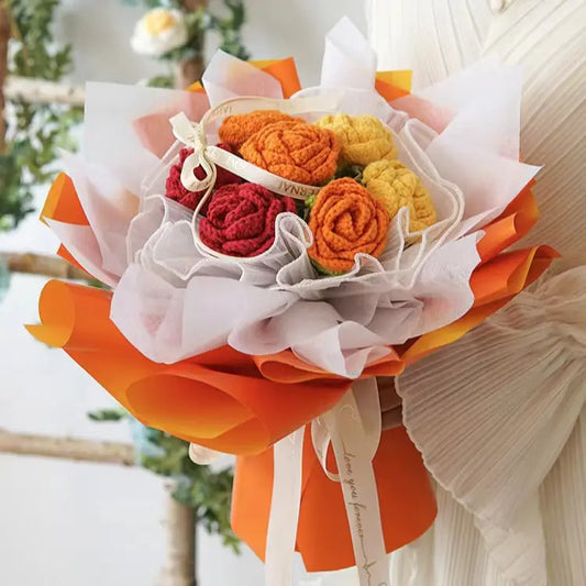 YSHomy Wrapped Round Crochet Flowers with Rose Bouquet 750