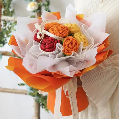 YSHomy Wrapped Round Crochet Flowers with Rose Bouquet