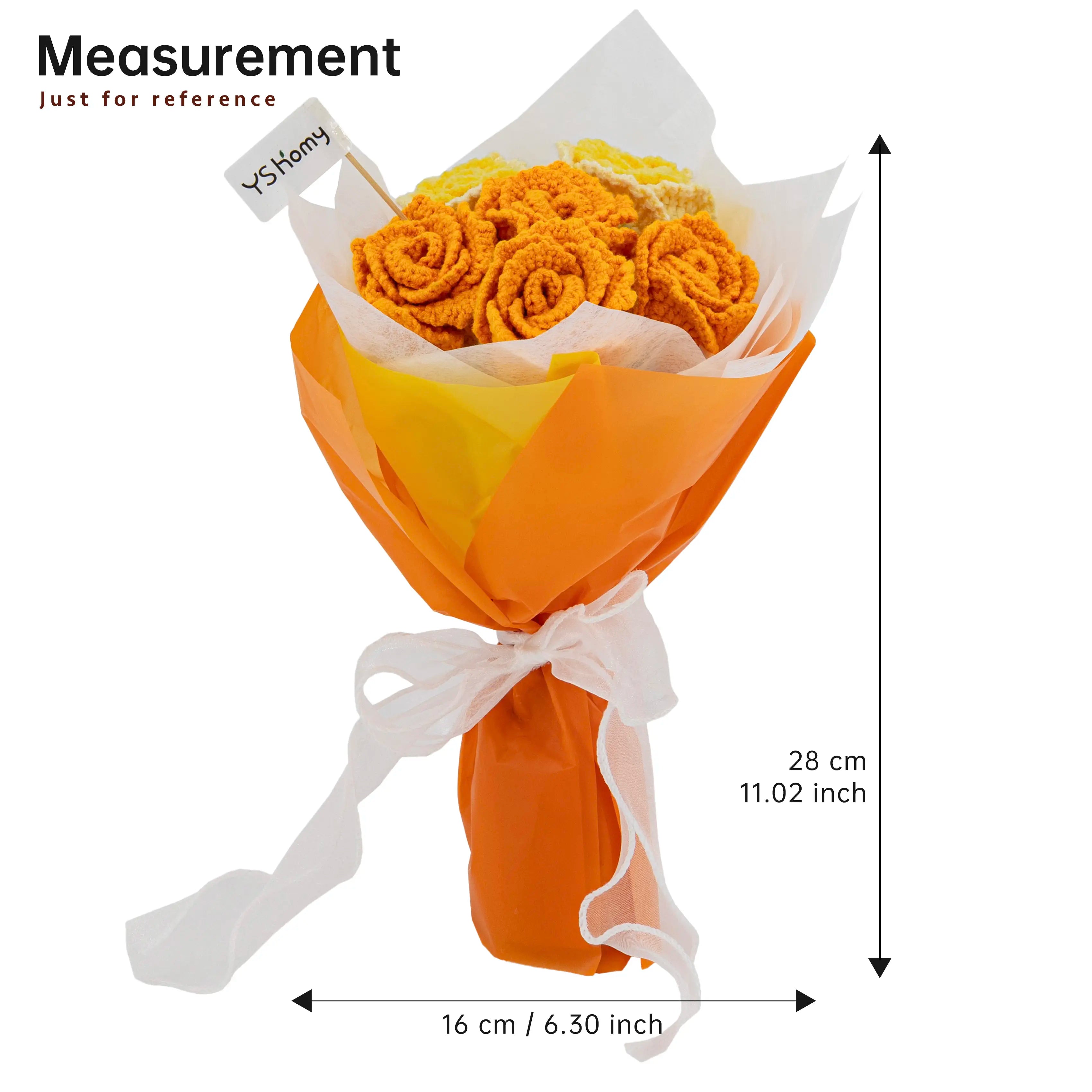 YSHomy Crochet Flowers Bouquet with Orange & Yellow Rose