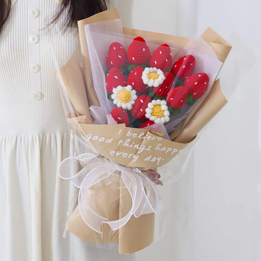 YSHomy Crochet Flowers Bouquet with Strawberry & Daisy 2160