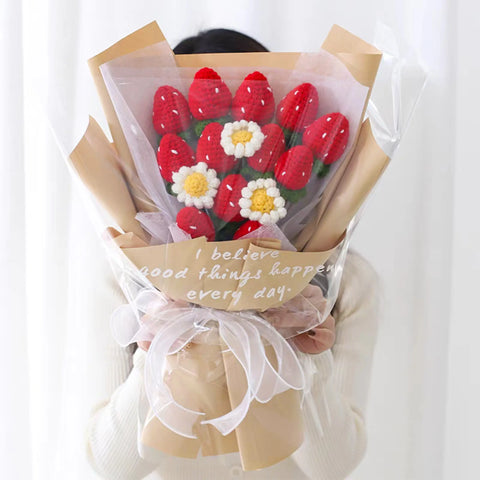 YSHomy Crochet Flowers Bouquet with Strawberry & Daisy