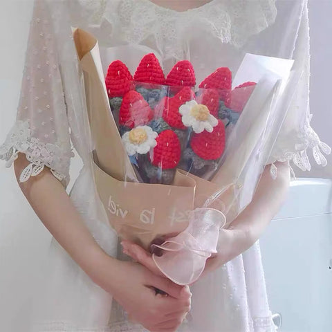 YSHomy Crochet Flowers Bouquet with Strawberry & Daisy